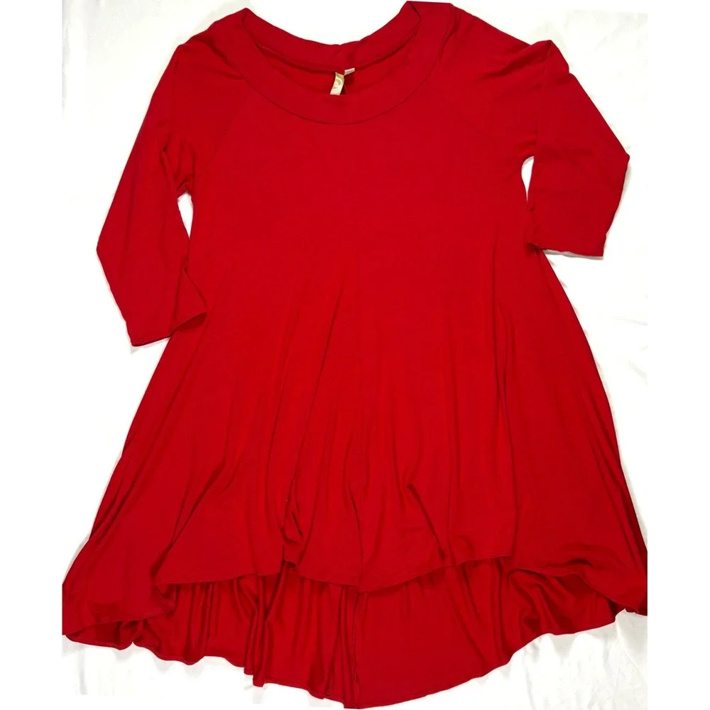 Comfy USA Red High Low Swing Dress‎ Tunic M Boho Lagenlook Artsy Indie Hippie